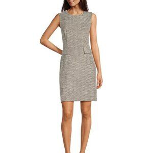 New! Calvin Klein Sleeveless Crew Neck Tweed Flap Pocket Sheath Dress